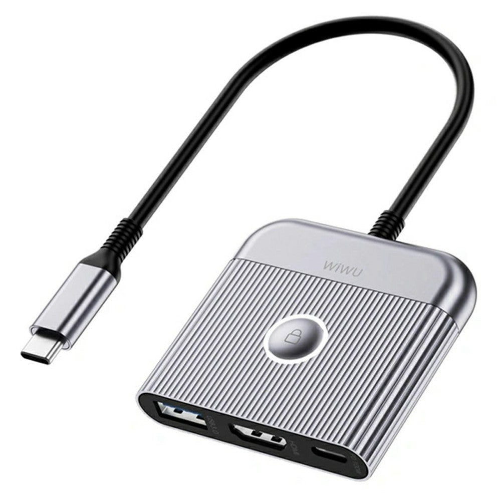 WIWU HB002 For Laptop 3 in 1 Type C Hub with USB C / 4K 60Hz HD / USB 3.0 and Screen Lock Button