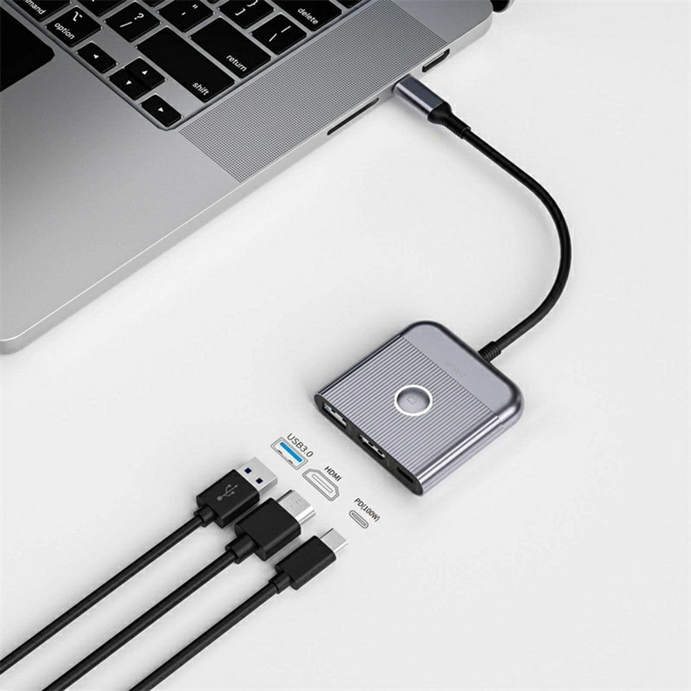 WIWU HB002 For Laptop 3 in 1 Type C Hub with USB C / 4K 60Hz HD / USB 3.0 and Screen Lock Button