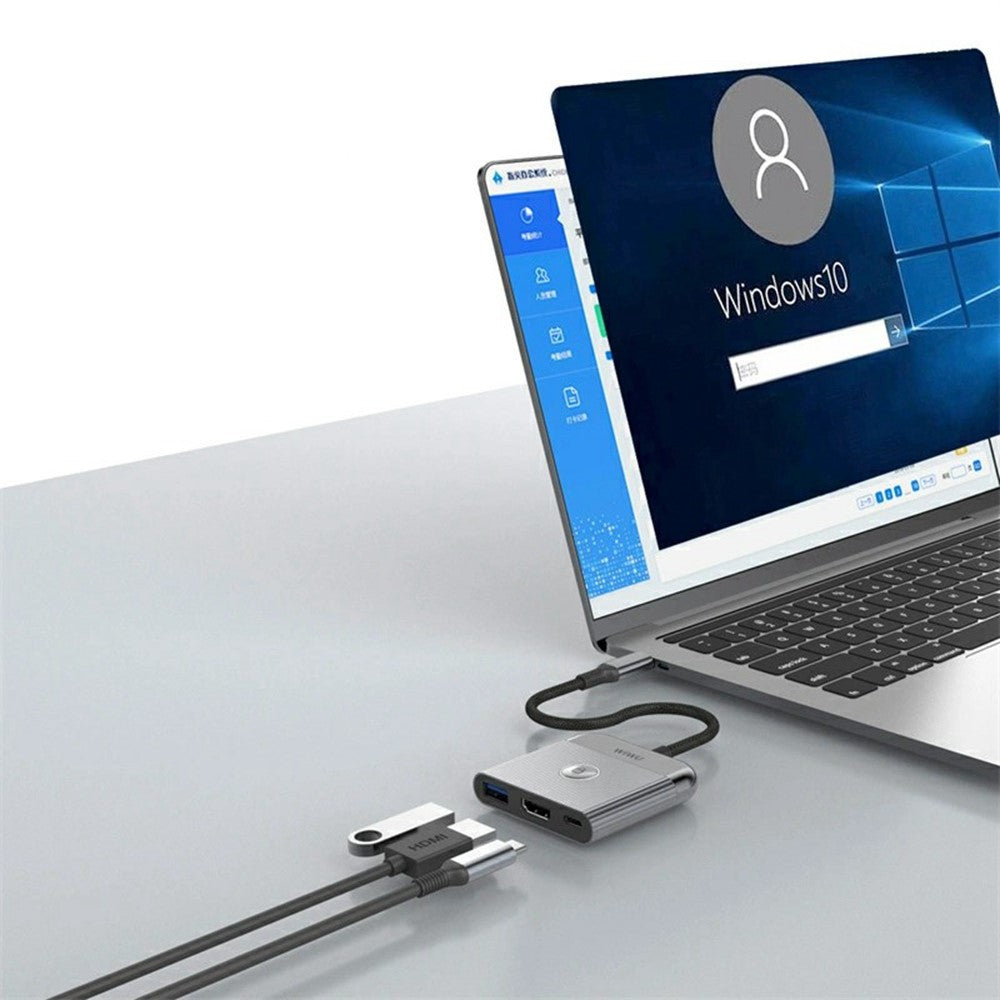 WIWU HB002 For Laptop 3 in 1 Type C Hub with USB C / 4K 60Hz HD / USB 3.0 and Screen Lock Button