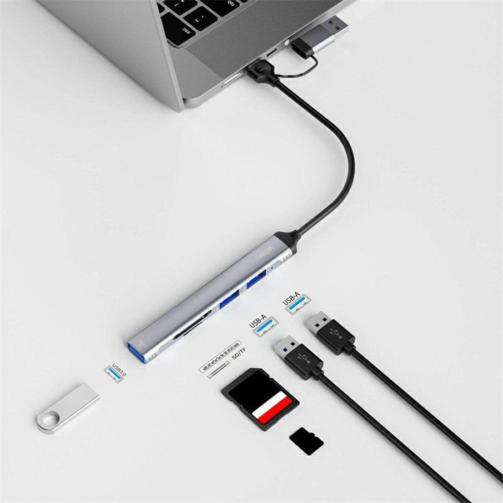WIWU HB003 5 in 1 Multifunction Hub USB + Type C to USB 3.0 / 2x USB 2.0 / SD and TF Card Reader Expansion Dock