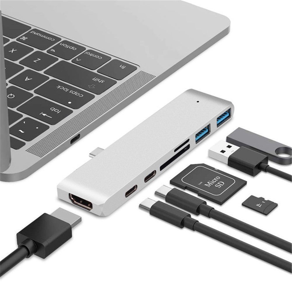 Dual USB-C Hub Type-C to Thunderbolt 3 + Type-C + 4K HDMI + USB 3.0 x 2 + SD + MicroSD Card Reader Adapter