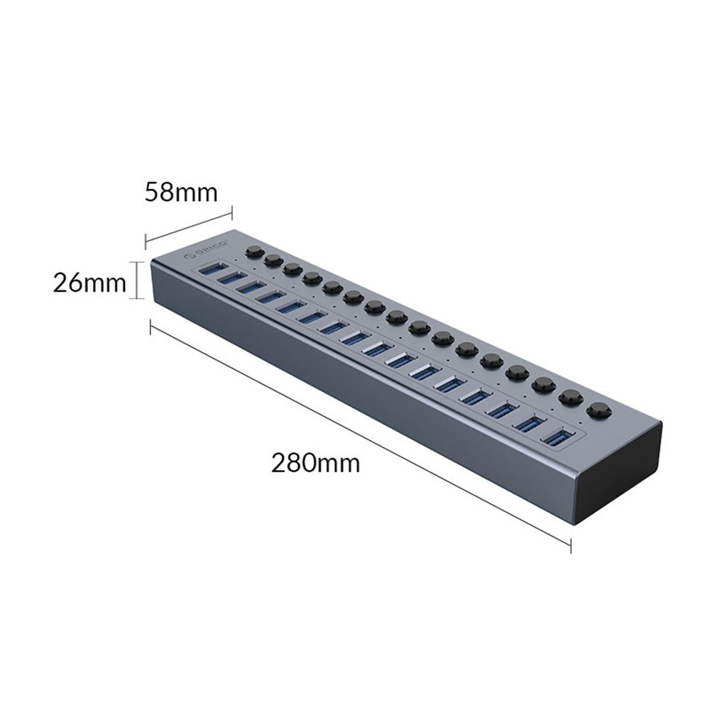 ORICO BT2U3-16AB Aluminum Alloy Multi-Port USB 3.0 Hub Splitter with Individual Switches