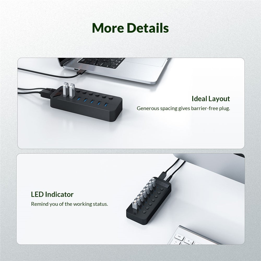 ORICO CT2U3-7AB ABS Multi-port USB3.0 HUB with Individual Switches