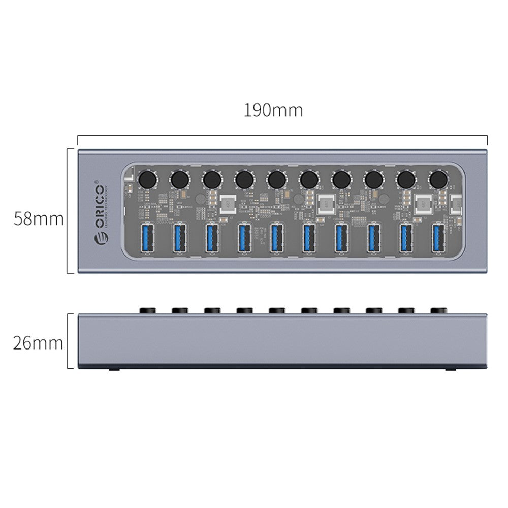 ORICO AT2U3-10AB Aluminum Alloy + PC USB3.0 Multi-port HUB with Individual Switches