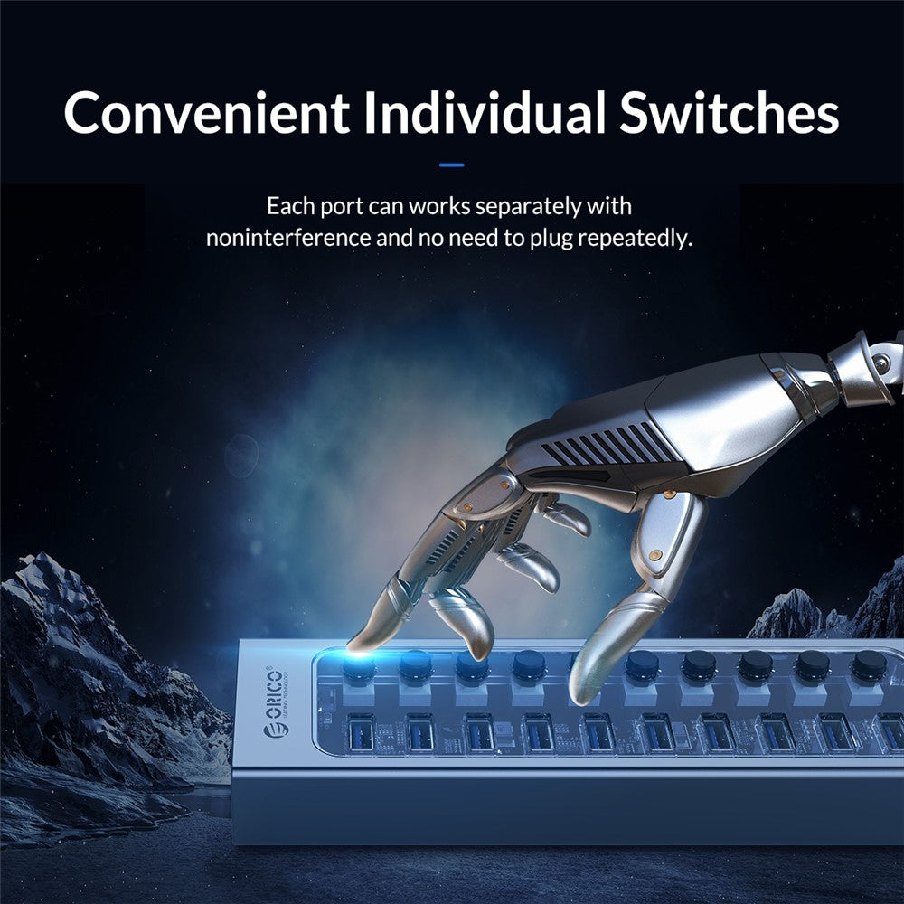 ORICO AT2U3-13AB Aluminum Alloy + PC USB3.0 Multi-port HUB with Individual Switches