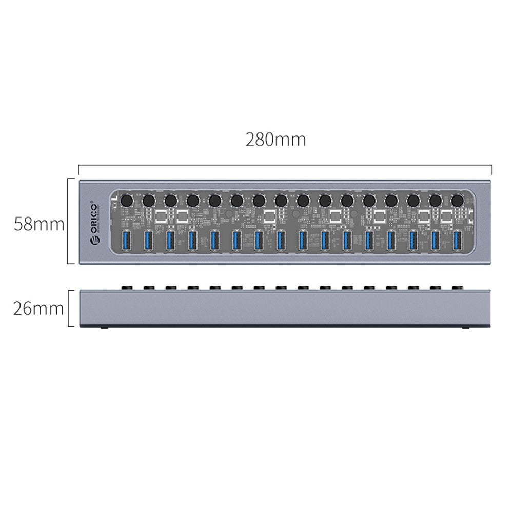 ORICO AT2U3-16AB Aluminum Alloy + PC USB3.0 Multi-port HUB with Individual Switches