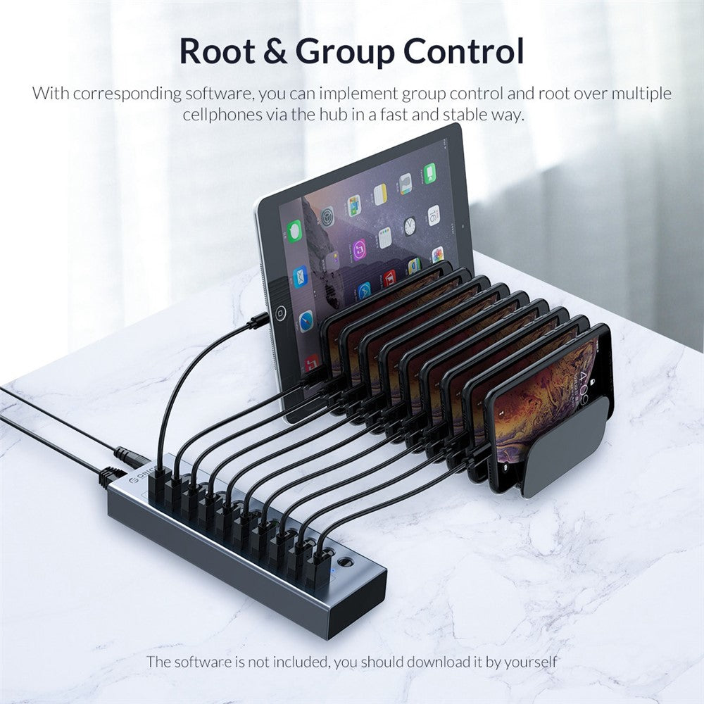 ORICO BT2U3-10AB Aluminum Alloy 10 Port USB3.0 5Gbps Data Transmission USB Hub Charging Splitter with Individual Switches