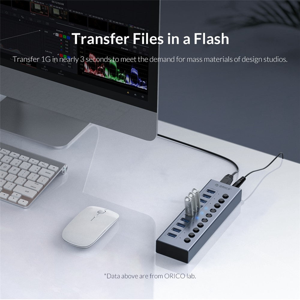 ORICO BT2U3-10AB Aluminum Alloy 10 Port USB3.0 5Gbps Data Transmission USB Hub Charging Splitter with Individual Switches