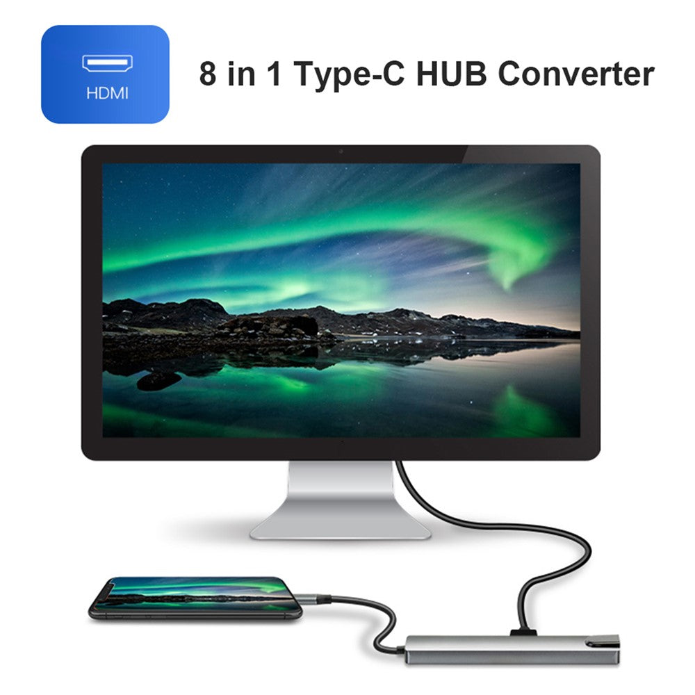 8-in-1 Type-C Docking Station +2*USB3.0+2*Type-C+RJ45+TF+SD Multi-function HUB