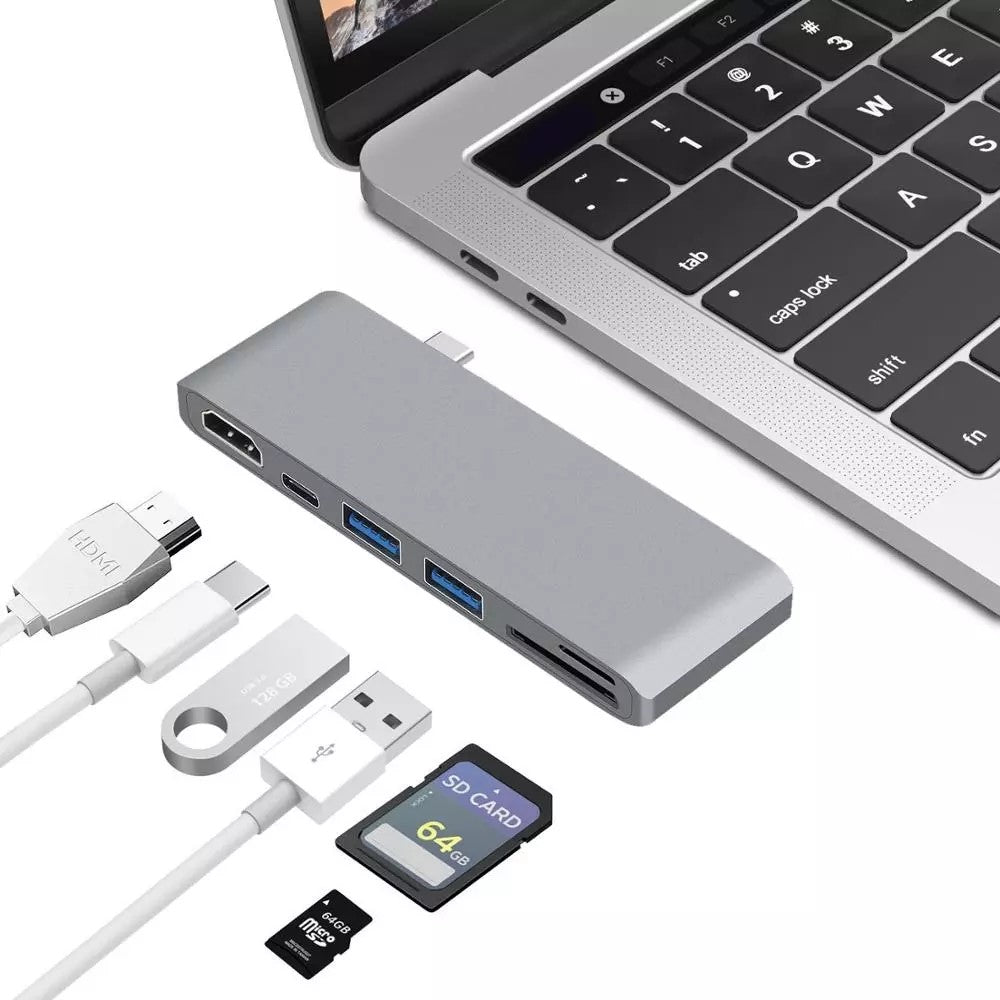 6-in-1 Type C Hub Adapter + 2*USB 3.0 + PD + SD/TF Card Reader Docking Station