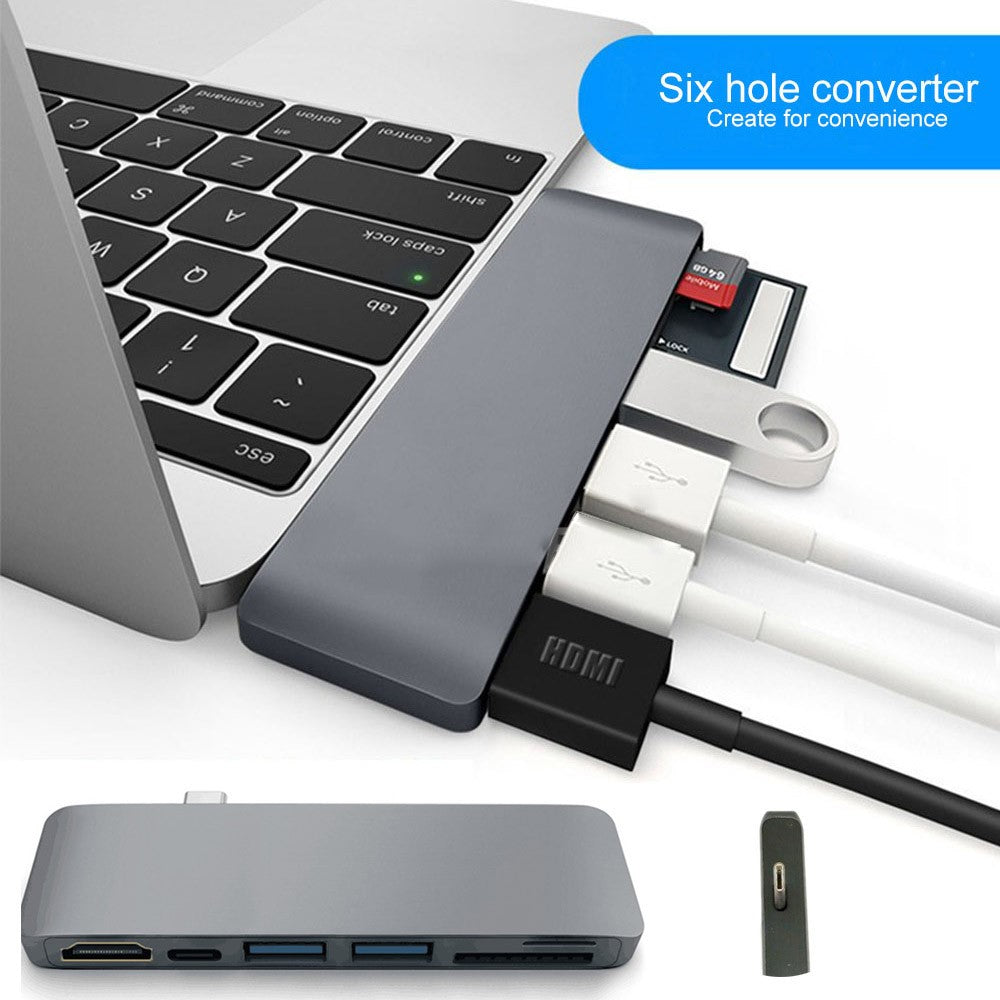 6-in-1 Type C Hub Adapter + 2*USB 3.0 + PD + SD/TF Card Reader Docking Station
