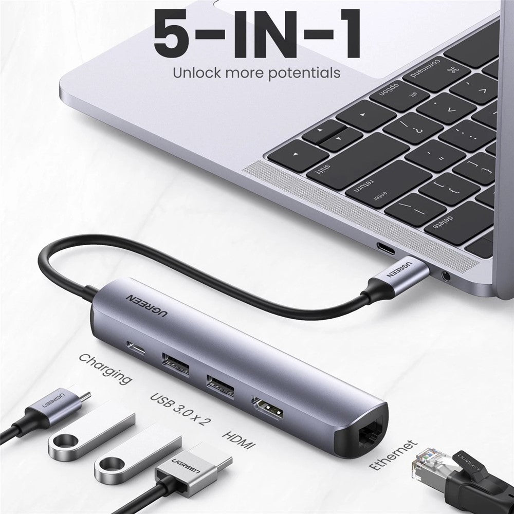 UGREEN 5 in 1 USB C Hub Type-C 3.1 to HDMI RJ45 USB 3.0 PD Charging Multi Splitter Adapter for MacBook Air Pro
