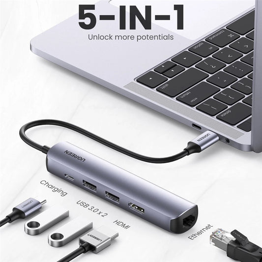 UGREEN 5 in 1 USB C Hub Type-C 3.1 to HDMI RJ45 USB 3.0 PD Charging Multi Splitter Adapter for MacBook Air Pro