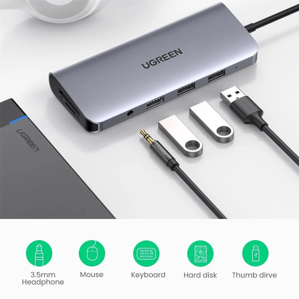 UGREEN 10 in 1 USB-C Hub Type C to HDMI 4K USB 3.0 VGA RJ45 PD 3.5mm SD TF Card Reader Dock Adapter for MacBook/Pro/Air