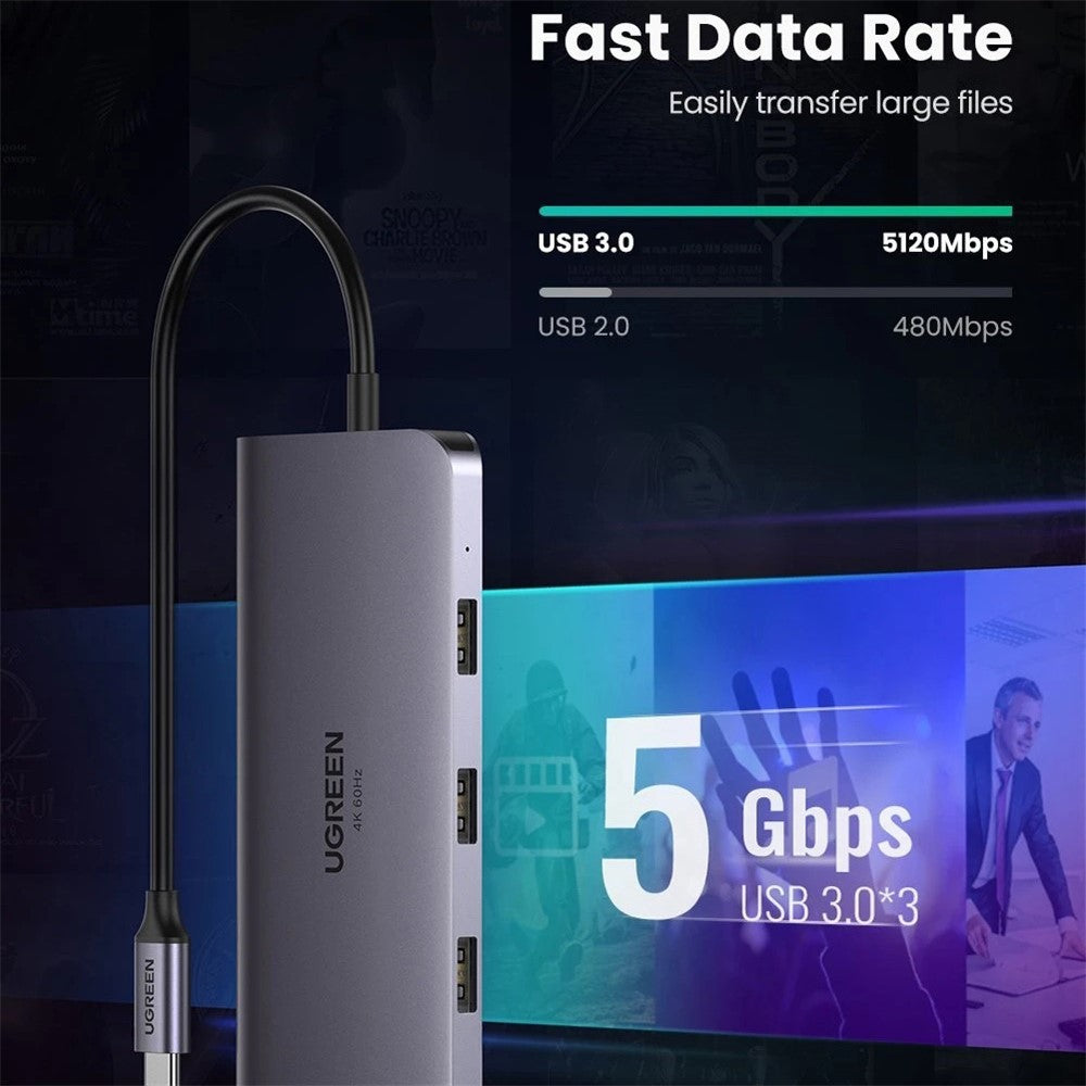 UGREEN 9 in 1 USB C HUB Type C to Multi USB 3.0 100W PD HDMI 4K VGA TF/SD RJ45 Ethernet Adapter Docking Station