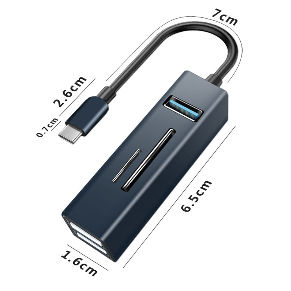 Type-C 5-in-1 Hub Splitter USB3.0 TF Memory Card Reader Adapter Docking Station for Phone Laptop