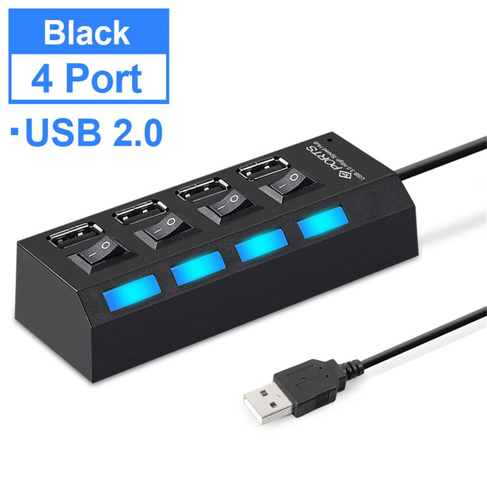 A42 High Speed USB2.0 4-Port USB Hub Splitter with Independent Switch