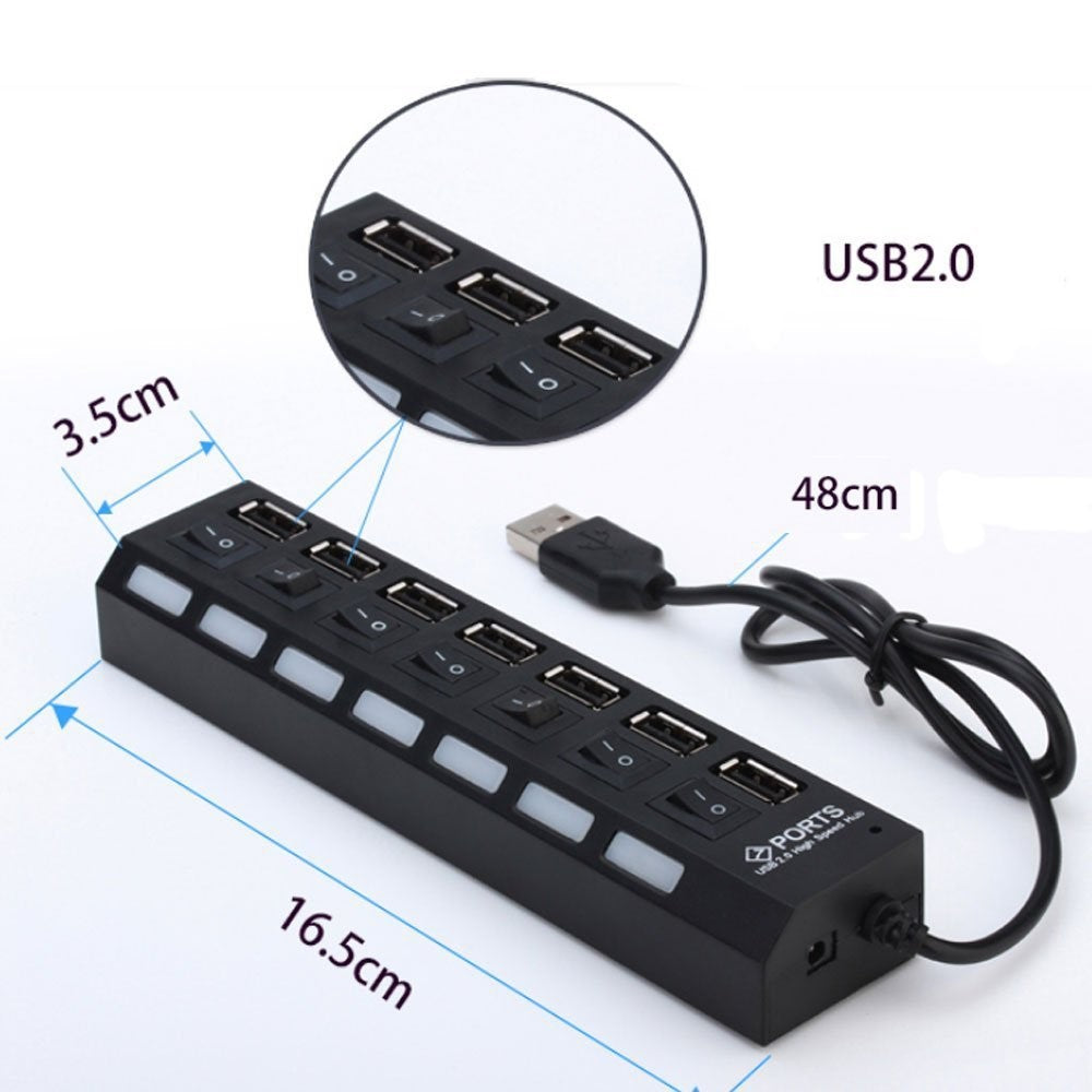 A55 USB2.0 High Speed Transmission 7-Port USB Hub Splitter with Independent Switch