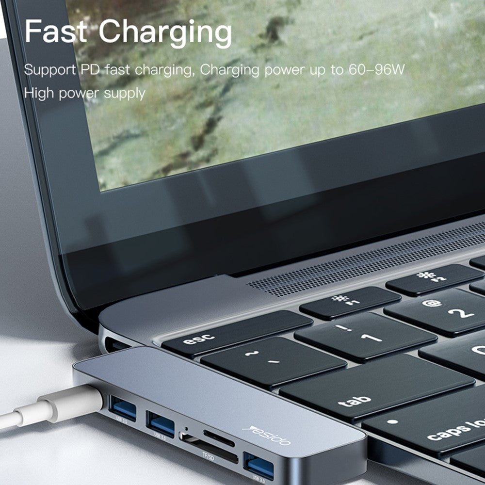 YESIDO HB10 Dual Type-C Hub Splitter 6-in-1 USB3.0 TF/Memord Card Reader PD Adapter Notebook Docking Station