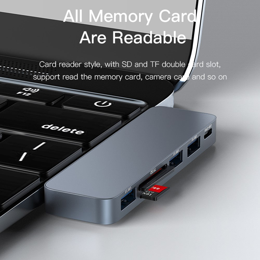 YESIDO HB10 Dual Type-C Hub Splitter 6-in-1 USB3.0 TF/Memord Card Reader PD Adapter Notebook Docking Station