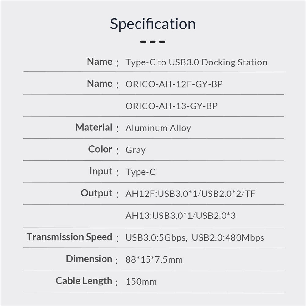 ORICO AH-13 Type-C to USB3.0/2.0 Expansion Adapter 4 USB Ports Hub