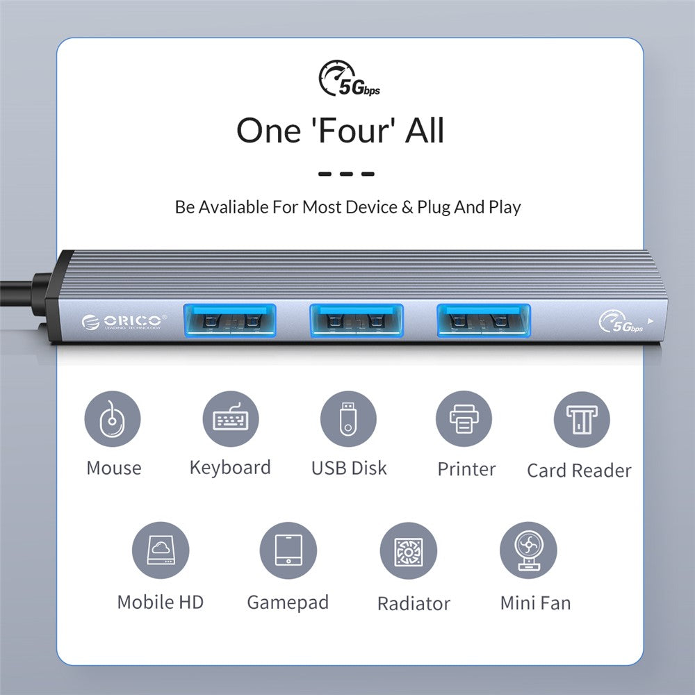 ORICO AH-13 Type-C to USB3.0/2.0 Expansion Adapter 4 USB Ports Hub