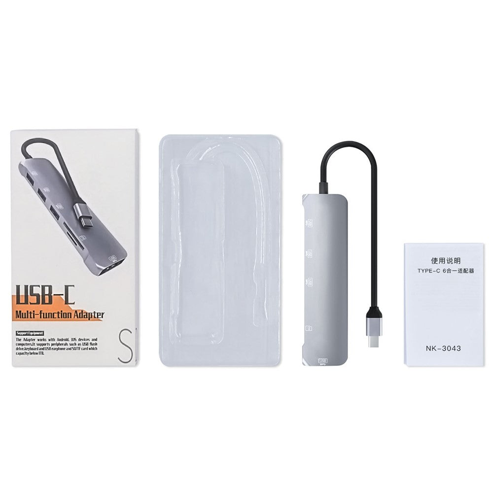 NK-3043 6 in 1 Type-C Hub USB 3.0 Docking Station TF Card Reader for iPad Pro MacBook Air Pro