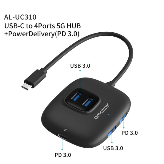 AMALINK AL-UC310 Portable 5Gbps Type-C to USB 3.0 4 Ports + PD 3.0 Hub