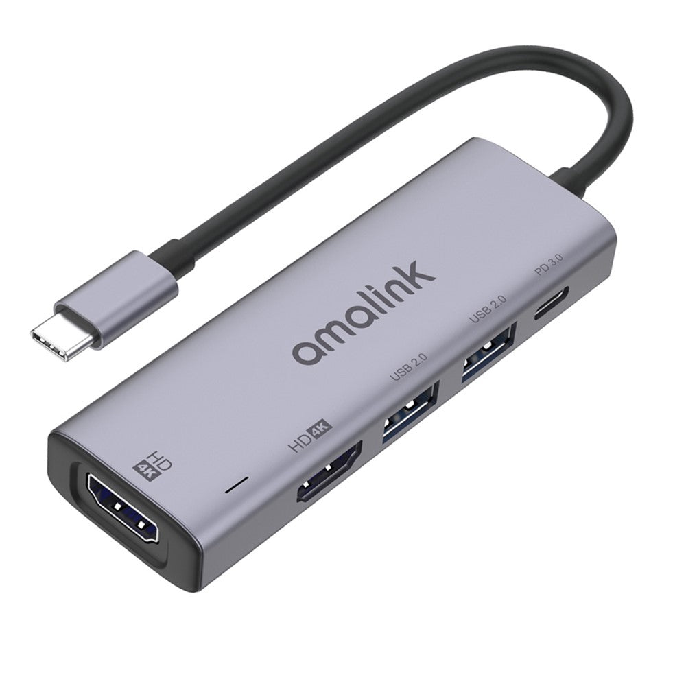 AMALINK AL-95126D 5 in 1 Type C Hub 76W Power Delivery 2x HDMI+USB 2.0 PD 3.0 Adapter for Mobile Phone Laptop
