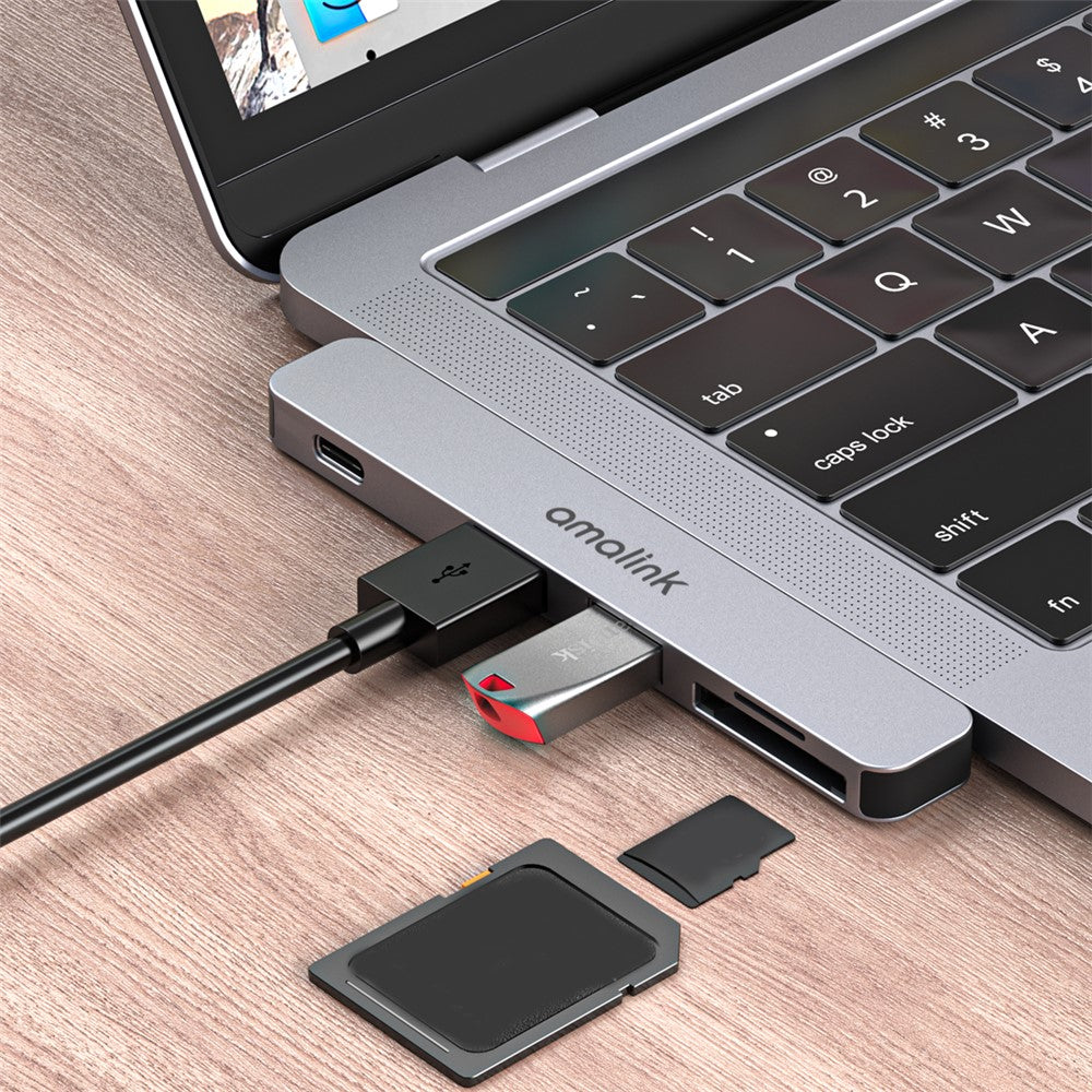 AMALINK AL-9177D Multi-port Hub Dual Type C to Thunderbolt 3 USB 2.0 3.0 Converter TF Card Reader Adapter