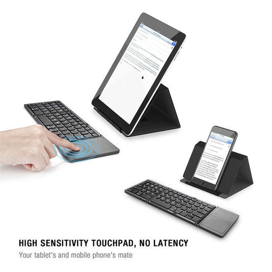 B033 Triple Folding Wireless Bluetooth-compatible Keyboard with High Sensitive Touchpad for Apple 8-Pin / Windows / Android