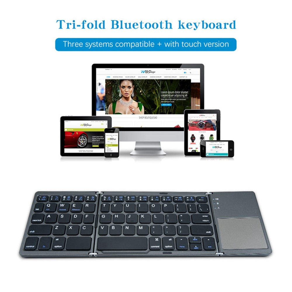 B033 Triple Folding Wireless Bluetooth-compatible Keyboard with High Sensitive Touchpad for Apple 8-Pin / Windows / Android