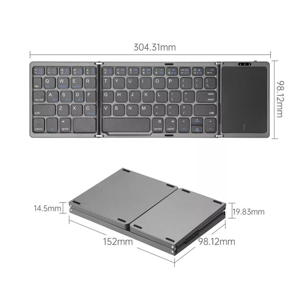 B089T Ultra-thin Rechargeable 10m Wireless Bluetooth-compatible Keyboard Triple Folding Mini Touchpad Press Key Mouse for Home Office Travel Business Trip