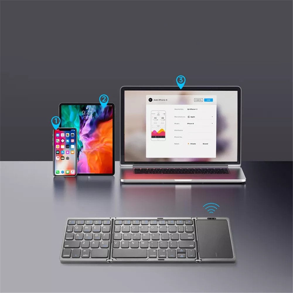 B089T Ultra-thin Rechargeable 10m Wireless Bluetooth-compatible Keyboard Triple Folding Mini Touchpad Press Key Mouse for Home Office Travel Business Trip