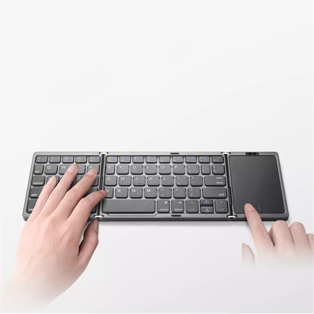 B089T Ultra-thin Rechargeable 10m Wireless Bluetooth-compatible Keyboard Triple Folding Mini Touchpad Press Key Mouse for Home Office Travel Business Trip