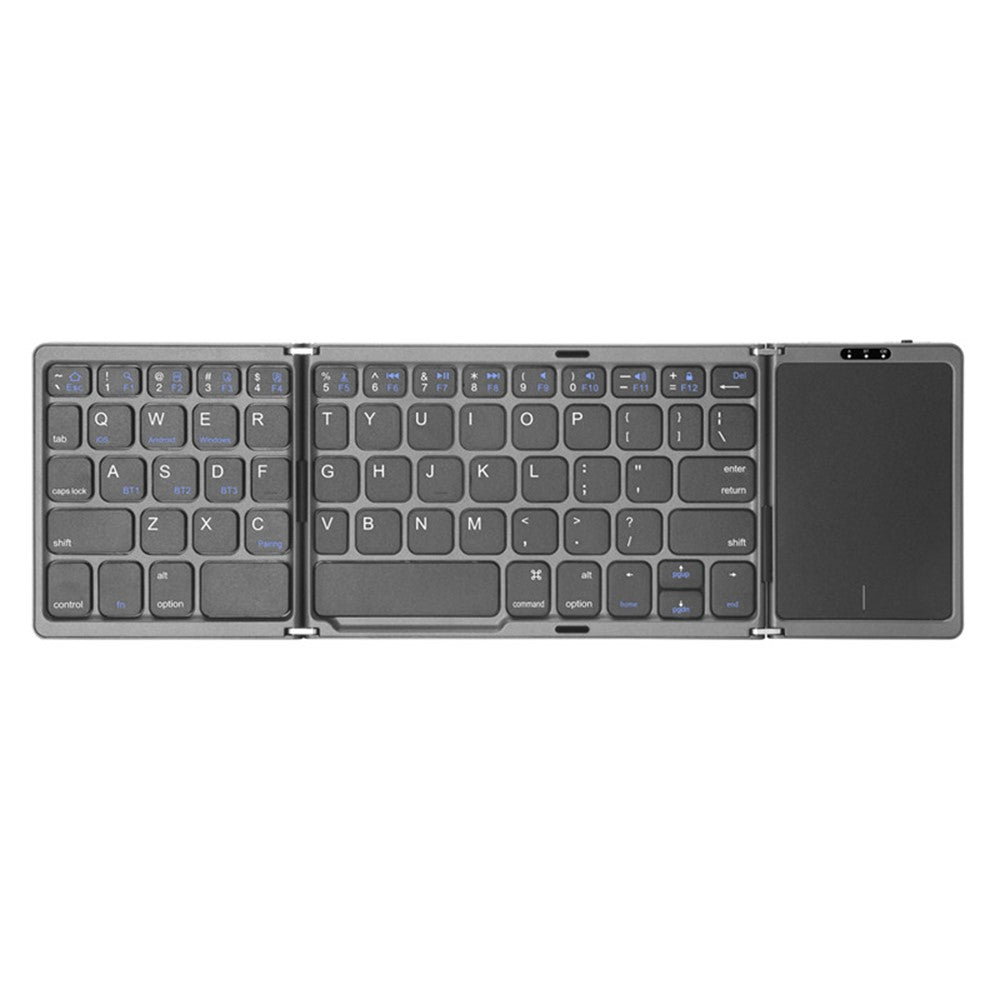 B089T Ultra-thin Rechargeable 10m Wireless Bluetooth-compatible Keyboard Triple Folding Mini Touchpad Press Key Mouse for Home Office Travel Business Trip