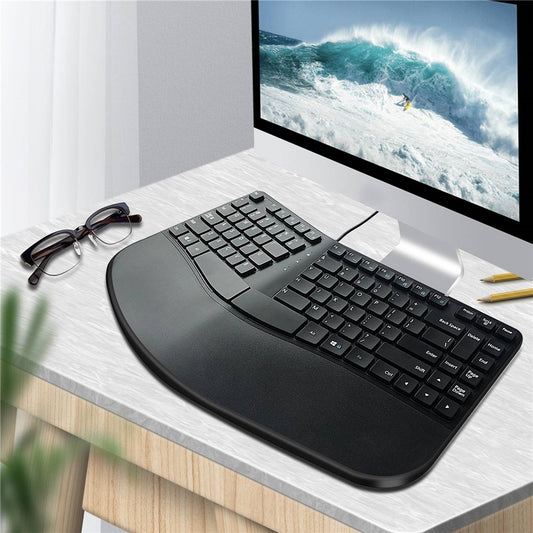 Ergonomic Wired Keyboard Split Plug-and-play Computer Laptop Curved Shape Design Layout Cable Keyboard for Home Use