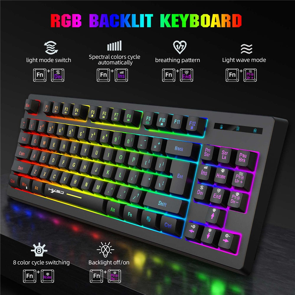 HXSJ L100 2.4G Wireless Keyboard 87 Keys RGB Light Computer Laptop Gaming Keyboard