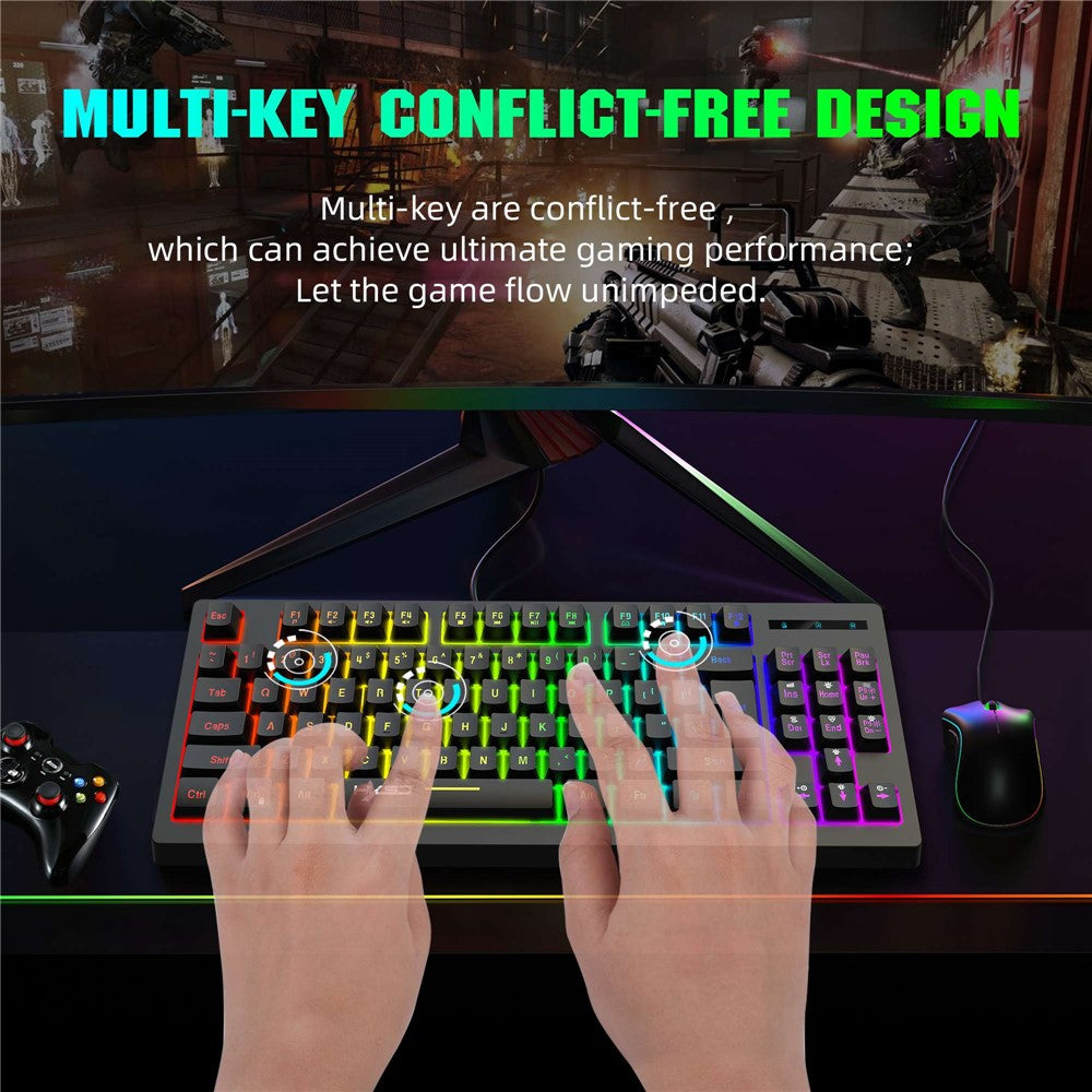 HXSJ L100 2.4G Wireless Keyboard 87 Keys RGB Light Computer Laptop Gaming Keyboard