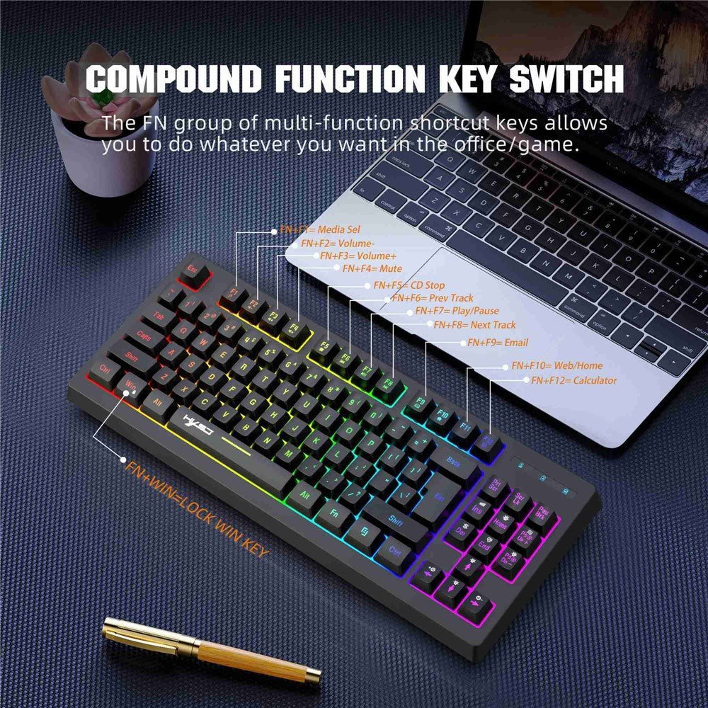 HXSJ L100 2.4G Wireless Keyboard 87 Keys RGB Light Computer Laptop Gaming Keyboard