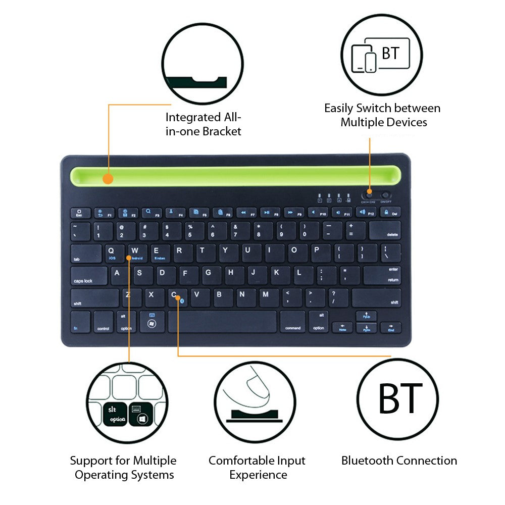 RK-908 Mobile Phone Tablet Universal Keyboard 87-Keys Mini Bluetooth-compatible Keyboard with Slot for iPad Portable Wireless Keyboard Support Dual Channel
