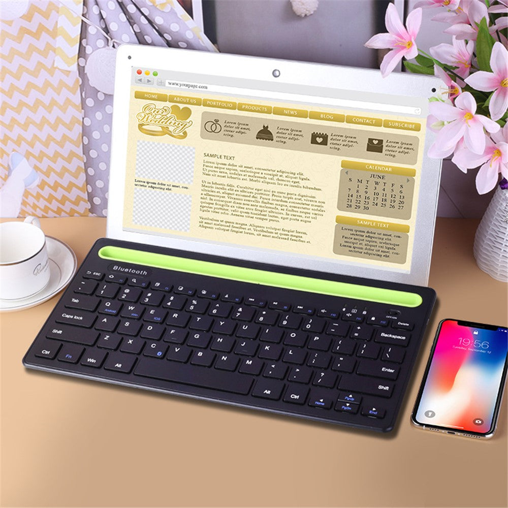 RK-908 Mobile Phone Tablet Universal Keyboard 87-Keys Mini Bluetooth-compatible Keyboard with Slot for iPad Portable Wireless Keyboard Support Dual Channel
