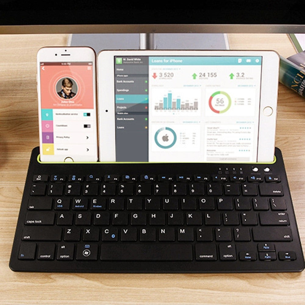 RK-908 Mobile Phone Tablet Universal Keyboard 87-Keys Mini Bluetooth-compatible Keyboard with Slot for iPad Portable Wireless Keyboard Support Dual Channel