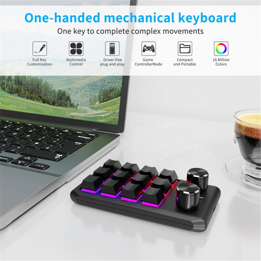 Bluetooth-compatible 5.0 Wireless Gaming Programmable Keyboard One-Hand Operation 12 Keys 2 Knobs Mechanical Keypad with LED Lighting