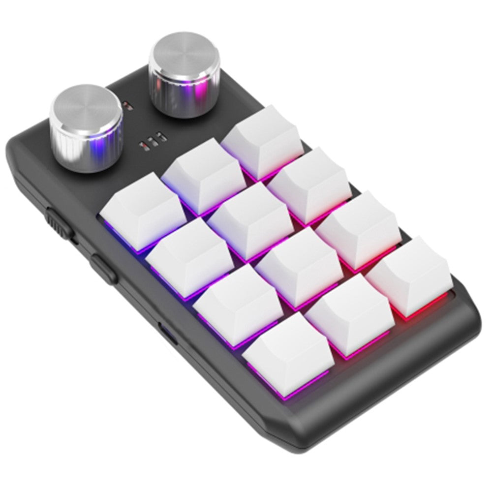 Bluetooth-compatible 5.0 Wireless Gaming Programmable Keyboard One-Hand Operation 12 Keys 2 Knobs Mechanical Keypad with LED Lighting