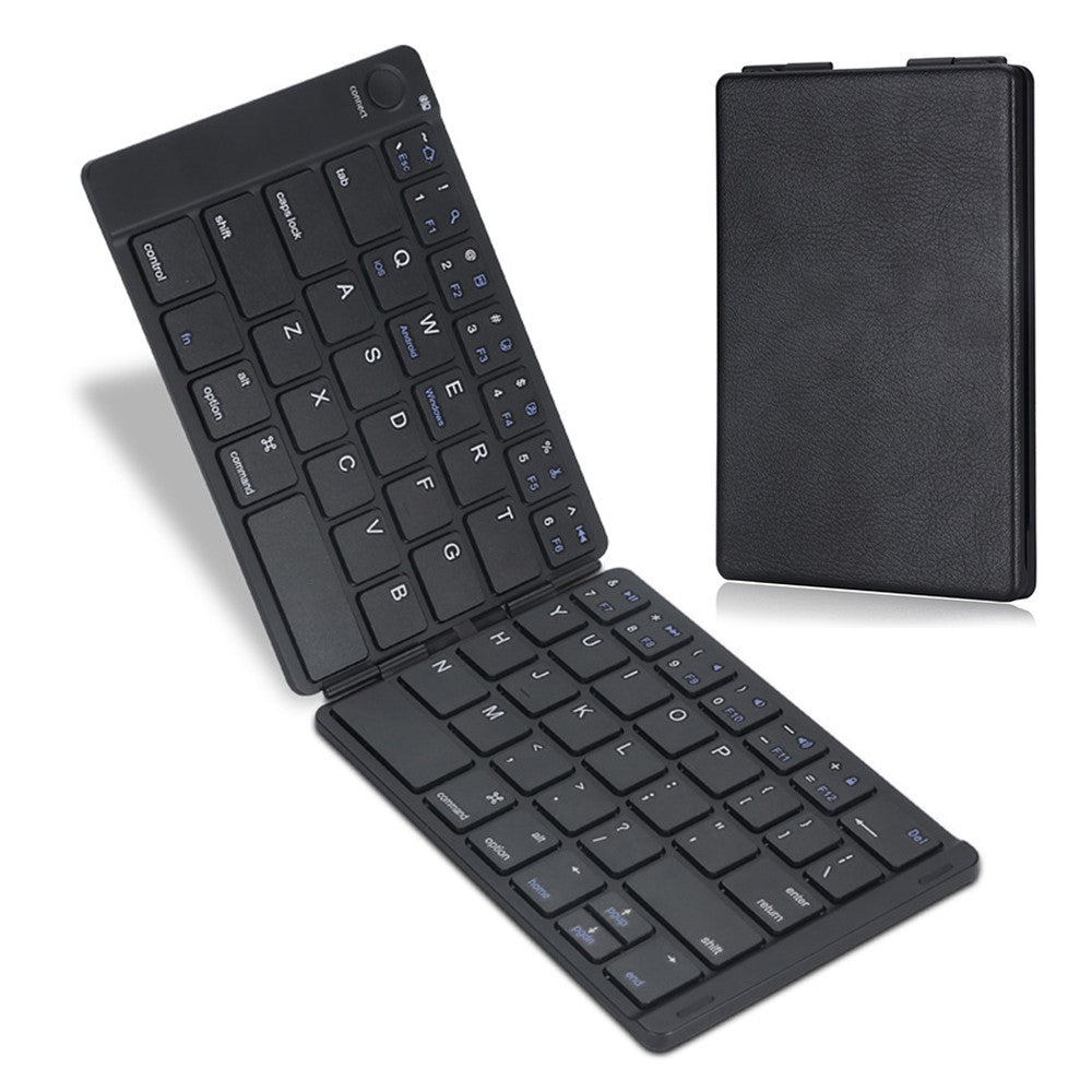 B047S Universal Folding Keyboard for Cell Phone Tablet Laptop Leather Covered Bluetooth-compatible Wireless Keyboard