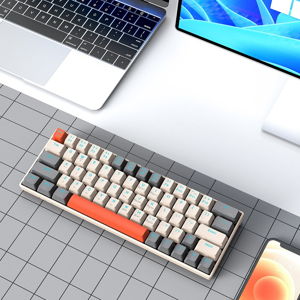 T-WOLF T60 USB Wired Gaming Keyboard RGB Backlit Mechanical Gaming Keyboard 63 Keys for Desktop PC