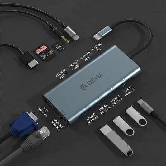 DEVIA EC607 Leopard Series 11 In 1 HUB Adapter Portable USB-C Docking Station (Updated)