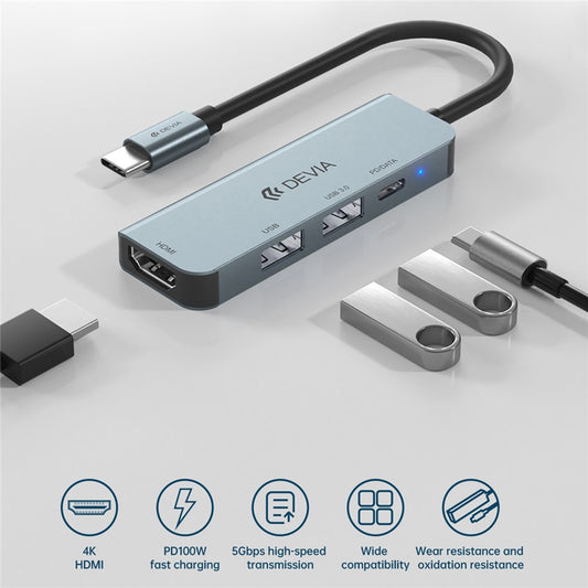DEVIA EC136 Leopard Series 4-in-1 Hub Adapter Type-C to PD+USB2.0+USB3.0+HD Docking Station (Updated)