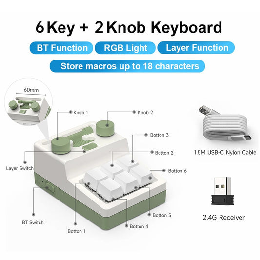 230104-6 Bluetooth-compatible Mechanical Macropad Mini RGB Keyboard Programming Photoshop Gaming Keypad